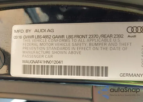 2017 Audi A4 2.0T Premium z USA, uszkodzony, nr VIN WAUGNAF41HN012041